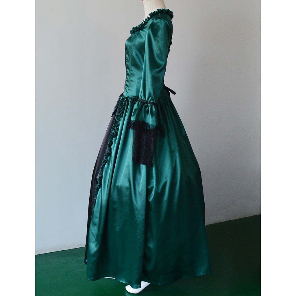 RYRJJ Women's Gorgeous Gothic Ball Gown Flared Sleeves Renaissance Vintage Medieval Dress Square Neck Lace Patchwork Masquerade Maxi Long Dress(Green,3XL)