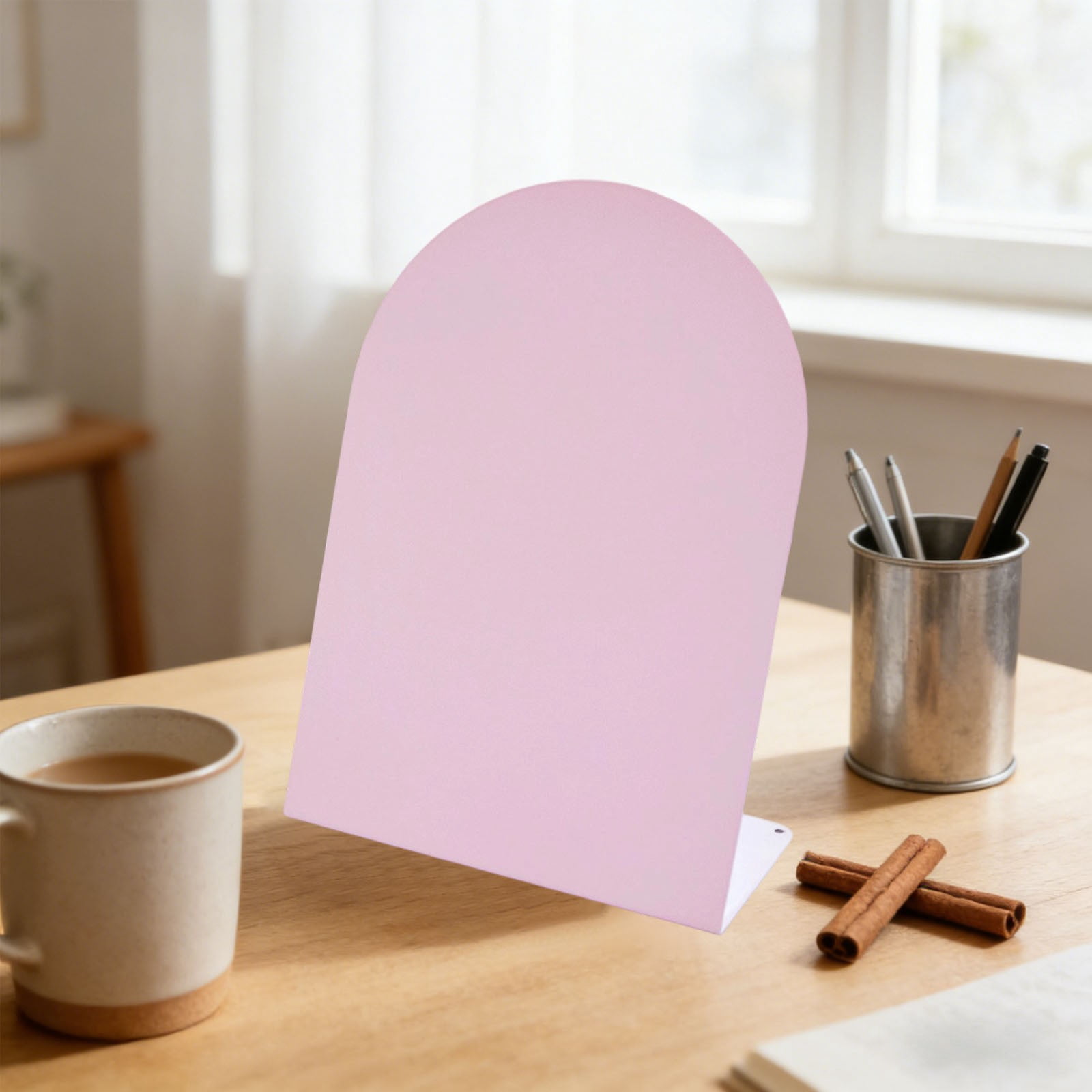 Pink Arched Top Magnetic Bulletin Board for Tabletops 11x7.8" Memo Display Easel Stand for Notes Photos Magnets Office Home School Desk Decor and Organization