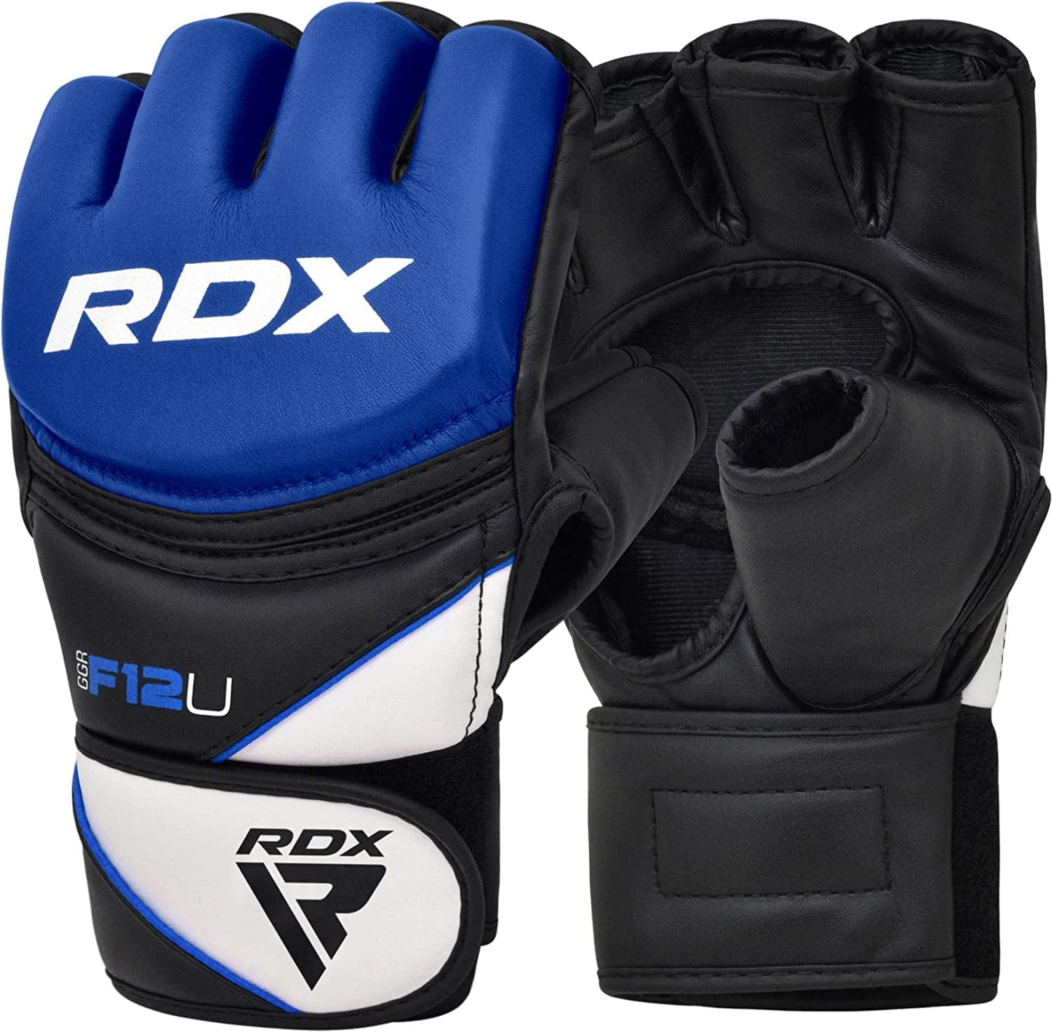 MEISTER 7 OUNCE PRO MMA GLOVES BLUE/WHITE Authentic Leather Fight Grappling NEW 
