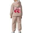 thumbnail image 6 of YMNXA Big Child Girls Casual Outfit 2 Piece Long Sleeve Bow Print Pocket Hoodies And Pants Fashion Comfortable Sets For Daily Wear Khaki 4-5 Years, 6 of 7