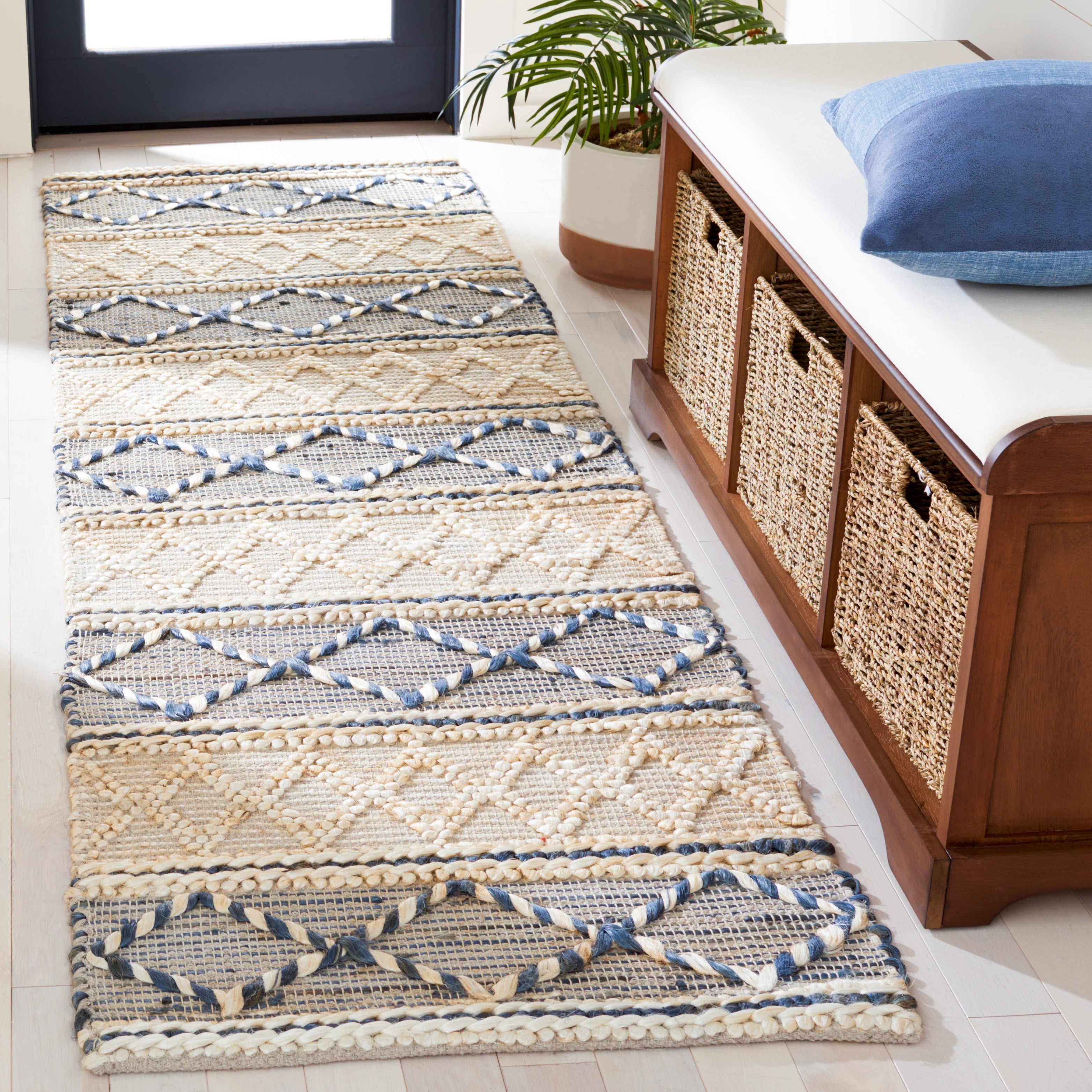 SAFAVIEH Natural Fiber Euphemia Geometric Runner Rug, Natural/Grey, 2'3" x 8'