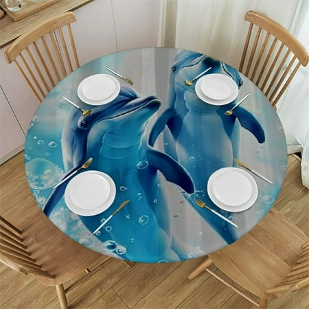 

Orinice Dolphin Bubbles Underwater Round Table Cover Stain Resistant Washable Indoor Outdoor Tablecloth Kitchen Dining Wedding Parties 100% Polyester Fiber 42-46