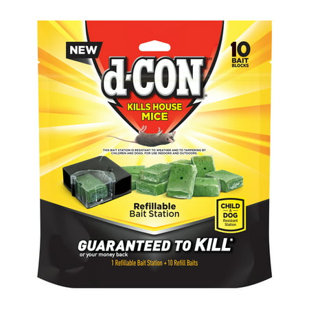 d-CON Refillable Corner Fit Mouse Poison Bait Station, 1 Trap + 10 Bait (Best Way Kill Mice Fast)