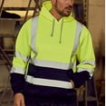 thumbnail image 3 of Men's Solid Color Reflective Hooded Sweatshirt Long Sleeve Sweater Top Loose Road Work High Visibility Pullover (Yellow&Navy,S), 3 of 6