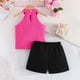 thumbnail image 4 of Odeerbi 9M-5Y Niñas Conjuntos de Verano Algodón Halter Tops Pantalones Cortos Conjunto de Dos Piezas Flor Sin Mangas Lazo, 4 of 9
