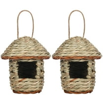 2-Pack Natural Woven Bird Houses - Outdoor Hanging Reed Grass Bird Nests for Garden, Yard, Patio Decor to Attract Finches, Wrens and Wild Birds