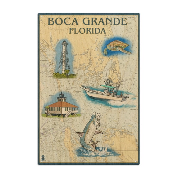 Boca Grande, Florida, Nautical Chart Birch Wood Wall Sign (6x9 Rustic Home Decor, Ready to Hang Art)