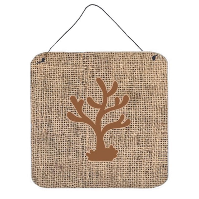 Coral Burlap And Brown Aluminium Metal Wall Or Door Hanging Prints - 6 x 6 In.