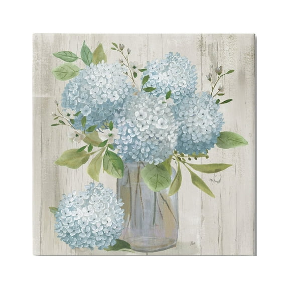 Stupell Industries Blue Hydrangeas Country Vase Botanical & Floral Painting Gallery Wrapped Canvas Art Print Wall Art, 17 x 17