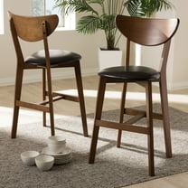 Set of 2 Baxton Studio Eline Mid-Century Modern Black Faux Leather Upholstered Walnut Finished Counter Stool