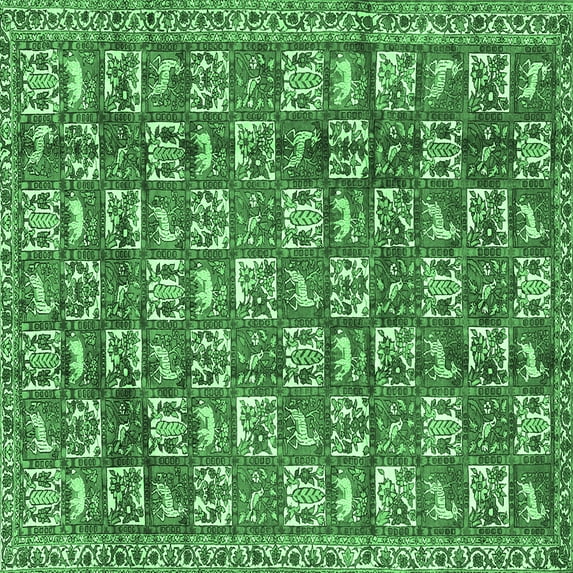 Ahgly Company Indoor Square Persian Emerald Green Traditional Area Rugs, 7' Square