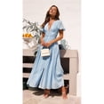 thumbnail image 4 of Vestido Elegante de Fiesta Playera para Mujer, con Escote en V, Mangas Abullonadas y Botones. Azul XL, 4 of 10