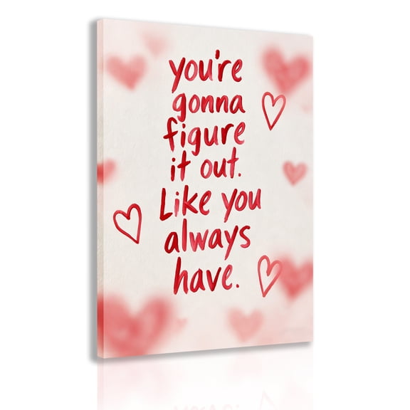 A red heart-shaped inspirational quote on canvas wall, "You will find a solution," perfect for a warm and positive decorative poster frame in the bedroom, office, or self-care space.