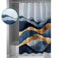 thumbnail image 4 of Abstract Graffiti Shower Curtain, 66" x 72", Blue Gold Stripe Water Ripples Waterproof Bathroom Curtain Washable Shower Curtain Set with 12 Hooks, 4 of 6