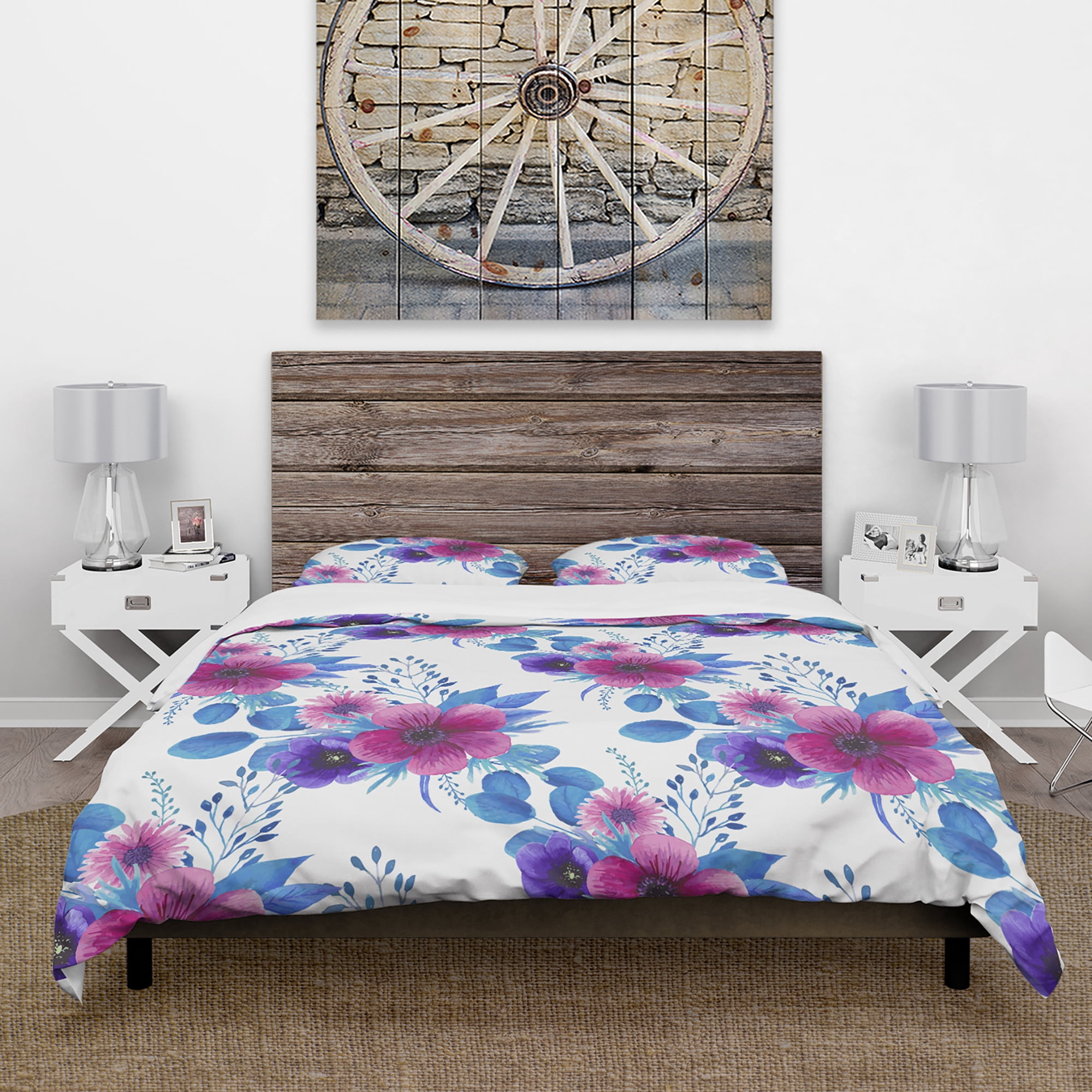 Designart 'Purple Pansie and Other Blossoming Flowers' Abstract Duvet Cover Set