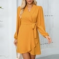 thumbnail image 2 of Robe d'Été Unie pour Femmes - Manches Élégantes et Ourlet à Revers, 2 of 8