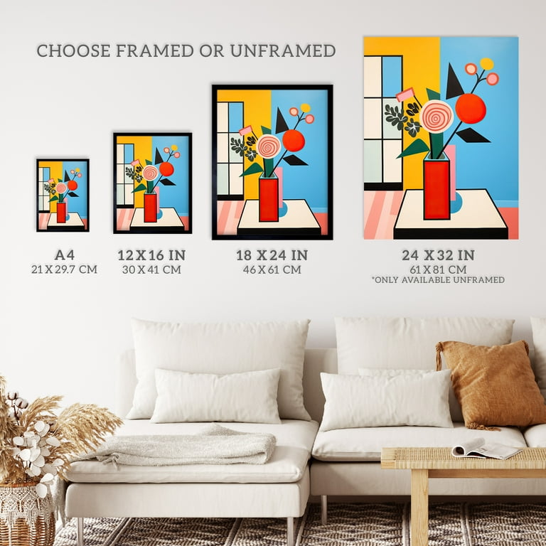 Floral Cubism Pop Art Cubist Vibrant Art Print Framed Poster Wall