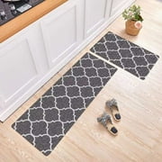 Volkmi Anti-slip floor mats carpet door mats absorbent water and oil long strip kitchen mats 2-piece set 40*60+40*120cm_grey pattern