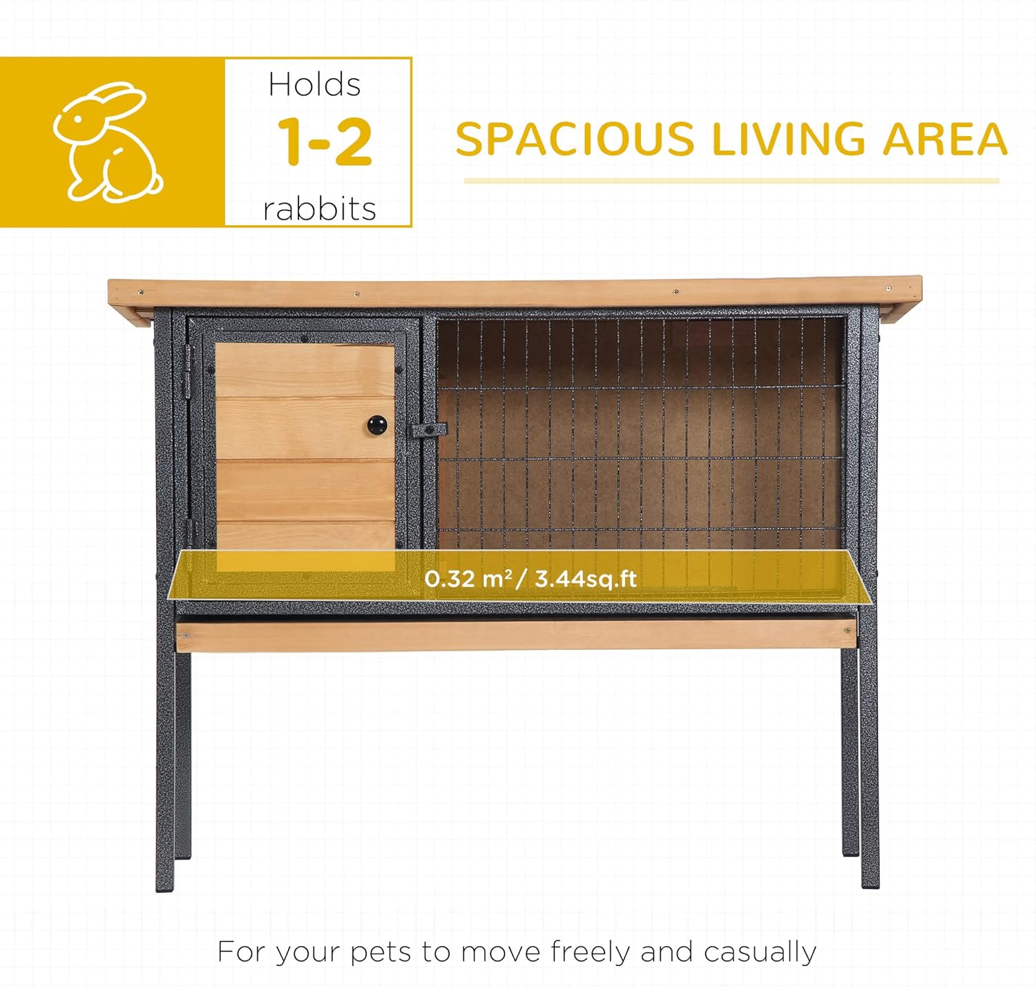 Rabbit Hutch Elevated Bunny Cage Small Animal Habitat with Metal Frame, No Leak Tray, Metal Wire Pan, Openable Water-Resistant Asphalt Roof for Rabbits, Chickens, Ducks, Indoor/Outdoor Natural