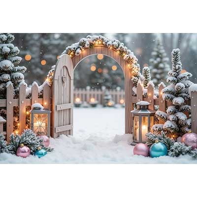 Christmas Snow Winter Backdrop Balls Pine Tree Fce Arch Door Photo Studio Background Photography Photoshoot Supplies