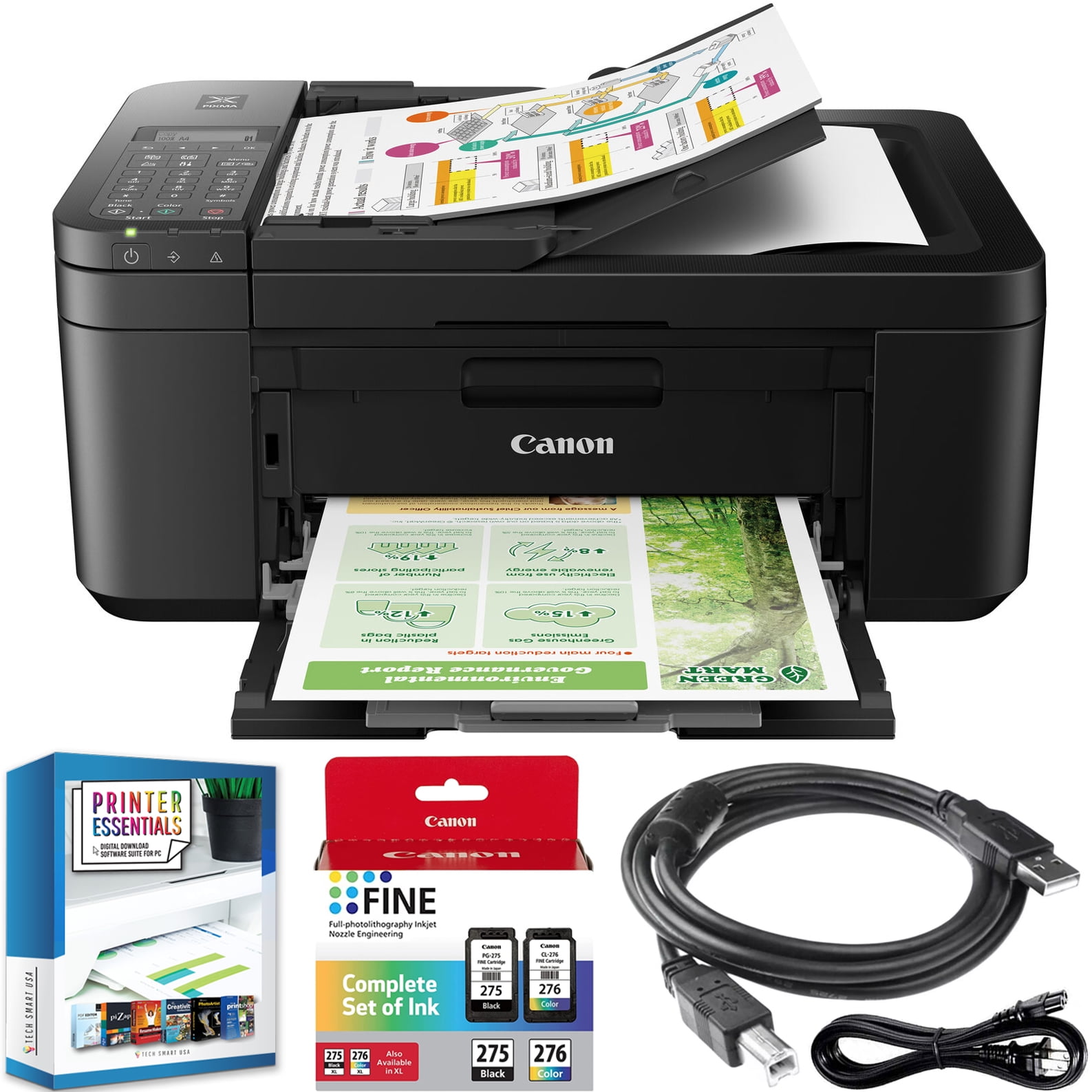 Canon PIXMA TR4720 All-in-One Printer with Auto Document Feeder, Mobile Printing, Copy, Fax and Black 5074C002 Bundle with DGE USB Connection Cable + Small Business Kit - Walmart.com