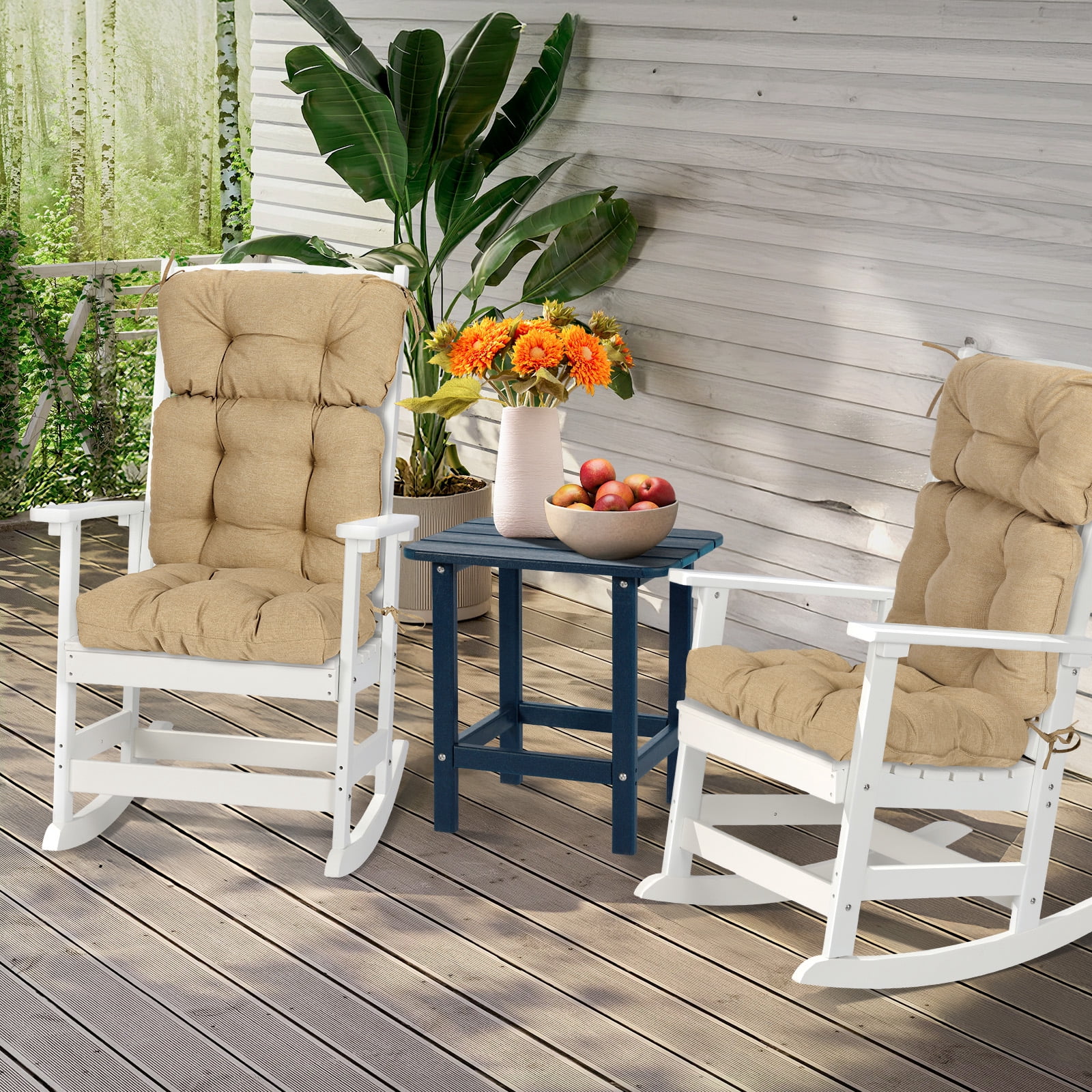 Aoodor Outdoor 45"x 22" x5" Tufted High Back Cushions Patio Replacement Chair Cushion with Ties, Water and Fade Resistant for All Weather (Brown, Set of 2）
