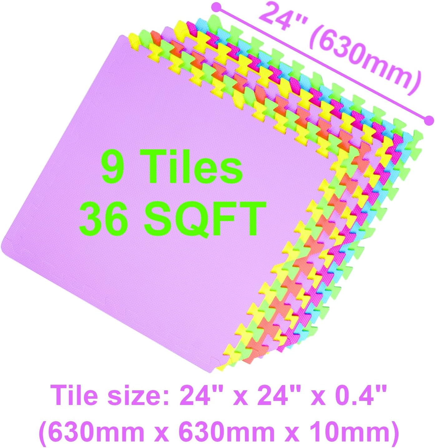 Poco Divo 36-Sqft Giant Play Mat 9-Tile Excise Mat Easy Setup Solid Eva Foam Mat Multi-Color Interlocking Floor With 18-Border