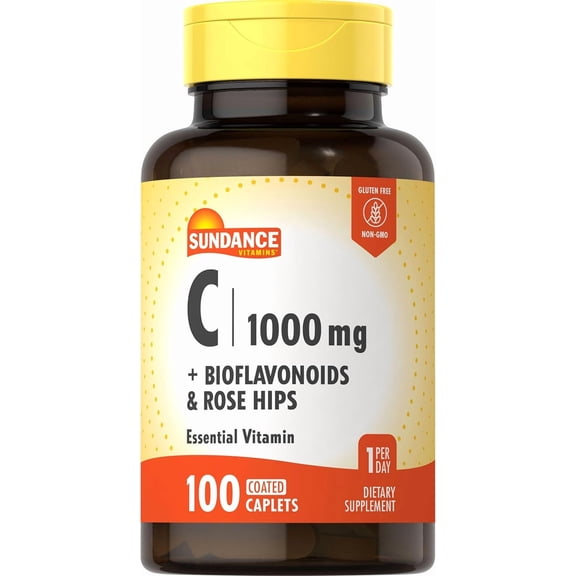 Vitamin C with Bioflavonoids & Rose Hips | 1000mg | 100 Caplets for Men and Women | by Sundance