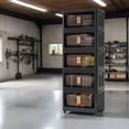 thumbnail image 4 of Black,20" Side Wide Folding Storage Cabinet ,5 Tiers,19.69"×11.81"×50.00",Collapsible Storage Bins with Magnetic Door, Plastic Storage Cabinet with Wheels, 4 of 14