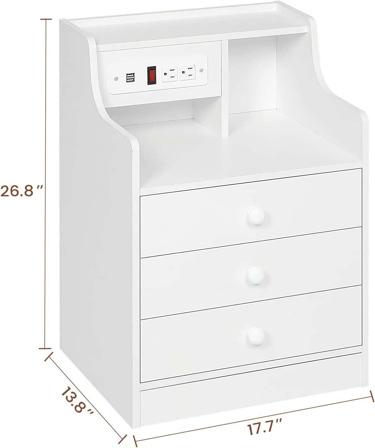 ADORNEVE Nightstand with Charging Station and 3 Storage Drawers, White - image 4 of 8