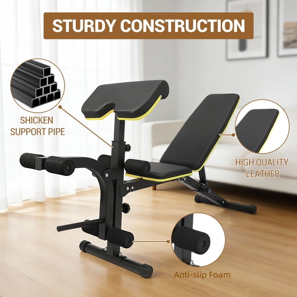 Adjustable Weight Bench for Home Gym – Full Body Workout, Multi-Functional, Thick Padded Seat & Backrest, Incline/Decline/Flat Positions, Preacher Wave & Leg Extension, Heavy Duty 396 lbs Capacity