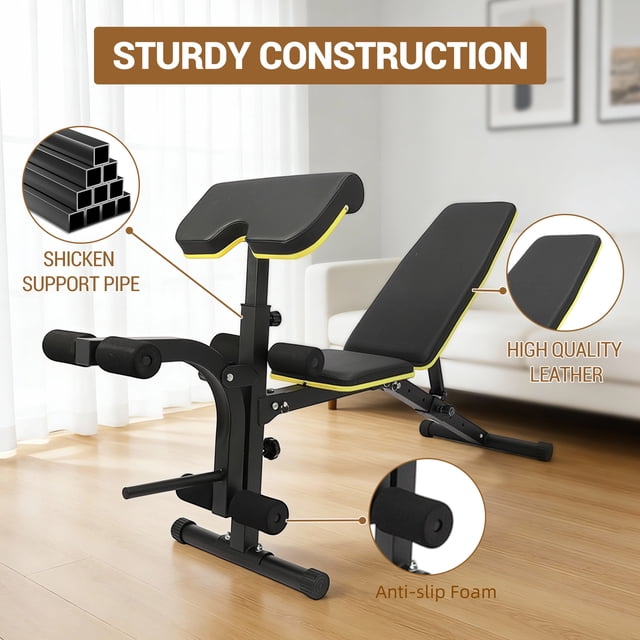 Banc de Musculation Réglable pour Gym à Domicile – Entraînement Complet du Corps, Multifonction, Siège et Dossier Épais Rembourrés, Positions Inclinées/déclinées/plates, Extension des Vagues et des Jambes du Prédicateur, Capacité Robuste de 396 Lb
