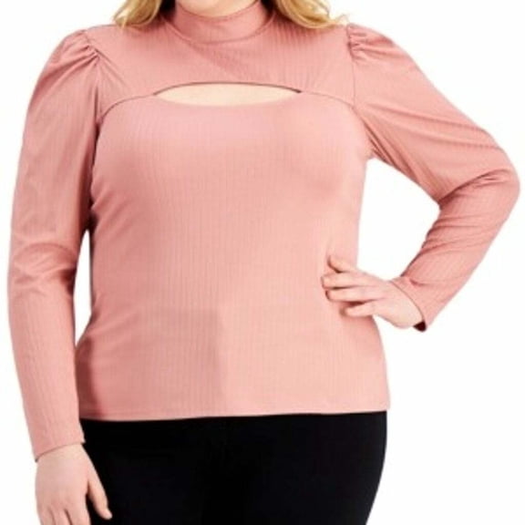 Full Circle Trends Trendy Plus Size Cutout Mock-Neck Top- Old Rose XL 0