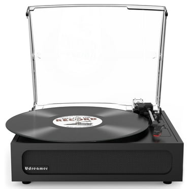 Udreamer Vinyl Record Player, Portable Vintage Audio Bluetooth Turntable with Built in Speakers|Black