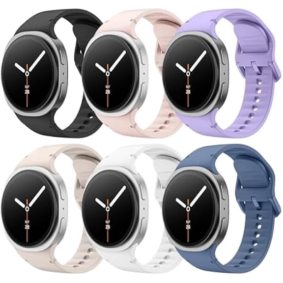 xixishop 6 Pack Sport Bands Compatible for Samsung Galaxy Watch 8 Band 40mm 44mm/Galaxy Watch 8 Classic 46mm, No Gap Soft Silicone Strap for Men Women