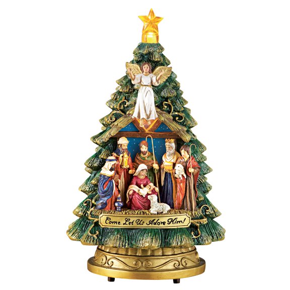 Collections Etc Musical Nativity Scene Christmas Tree Tabletop Figurine - Plays Silent Night