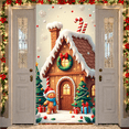 thumbnail image 3 of Festive Design Christmas Banner Gingerbread House Holiday Decor Snowy Scene for Winter Celebration Indoor Decoration Children Party, 3 of 9
