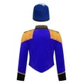 thumbnail image 2 of TiaoBug Kids Circus Ringmaster Performance Outfits Fringe Epaulet Jacket with Majorette Drummer Hat Royal Blue-A 8, 2 of 6
