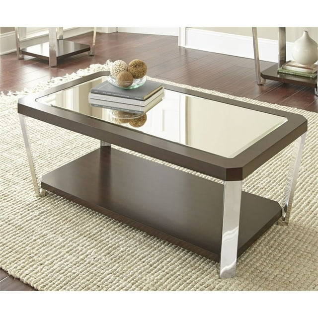Truman Mirror Top Coffee Table in Espresso Chocolate with Mirrored Top