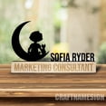 thumbnail image 2 of Craftnamesign Custom Wooden Desk Name Plate for Cat Lover, Cat and Girl on the Moon Metal Nameplate, 2 of 5
