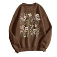 thumbnail image 4 of Women's Oversized Sweatshirts Spring Fall Trendy Casual Floral Printed Round Neck Long Sleeved Sportswear Pullover Hoodless Loose Sweatshirt Pullover Top Coffee-L, 4 of 5