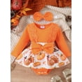 thumbnail image 2 of Michellecmm Baby Girl 2Pcs Thanksgiving Outfits Long Sleeve Pumpkin Turkey Print Romper with Headband Set Infant Clothes, 2 of 9