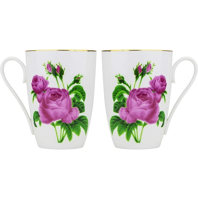 Fine Porcelain "Wild Rose" Large Mug, Coffee and Tea Cup Set, Two Porcelain Mugs, 2-Piece Set