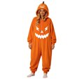 thumbnail image 4 of YUEHUA Soft Plush Halloween Jumpsuit, Unisex Hooded Loungewear, Thick Full Zip Onesie, Vivid Pumpkin Face Loose Oversized Breathable Night Clothes, 4 of 10