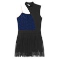 thumbnail image 5 of JanJean Women Sequins Latin Dance Leotard Dancewear Fringe Salsa Rumba Ballroom Dance Costume Navy Blue XL, 5 of 7