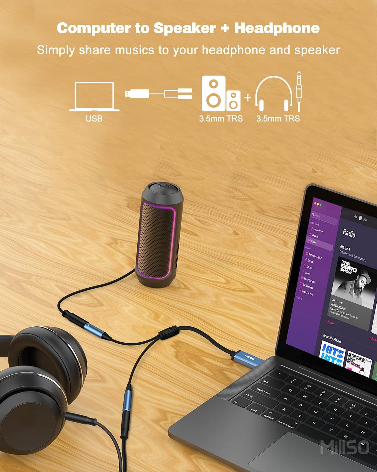 USB to Dual 3.5mm Audio Jack Adapter 