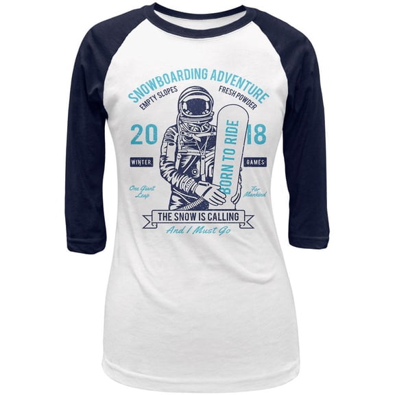 Winter Games Snowboarding Adventure Born to Ride Juniors 3/4 Raglan T Shirt White-Navy SM