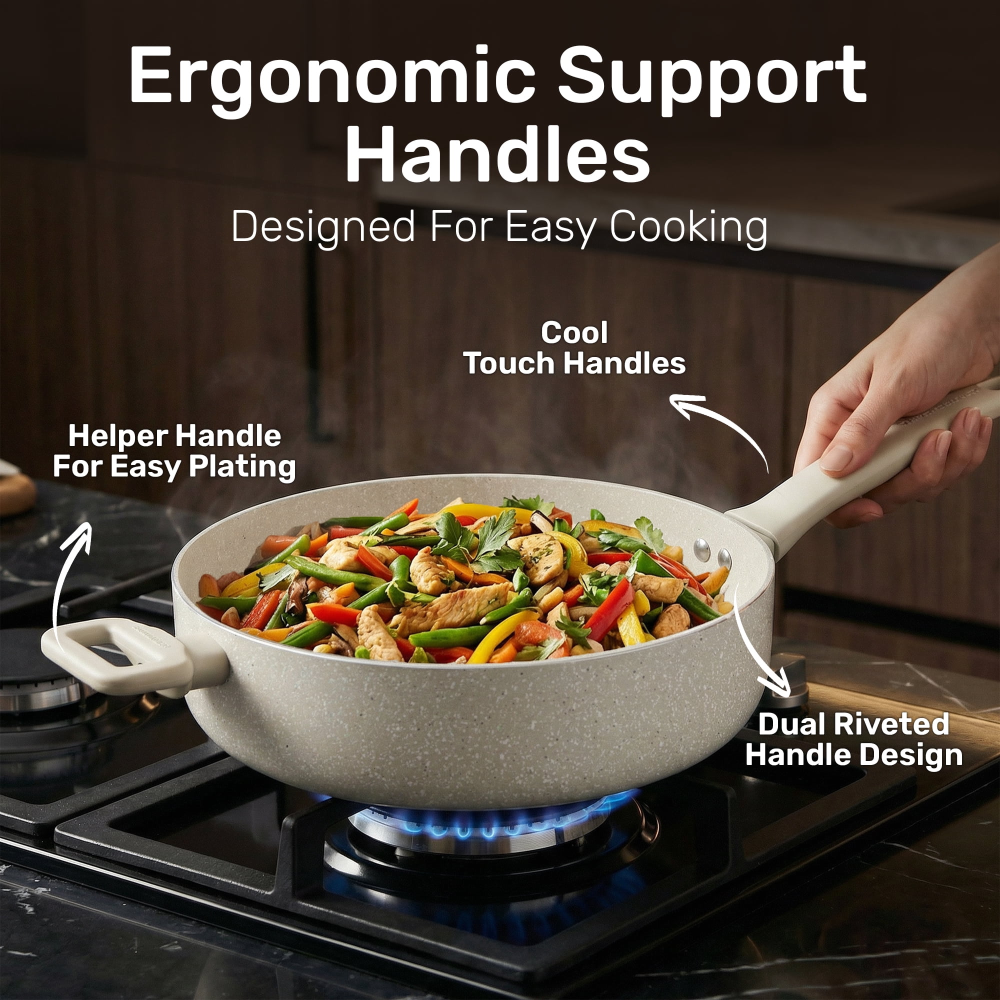 Granitestone 4Qt Saute Pan with Lid, 12 Inch Deep Frying Pan with Lid, Large Nonstick Skillet with Lid for Cooking, Oven Safe Skillet, Family Sized Frying Pans Nonstick, All in One Pan