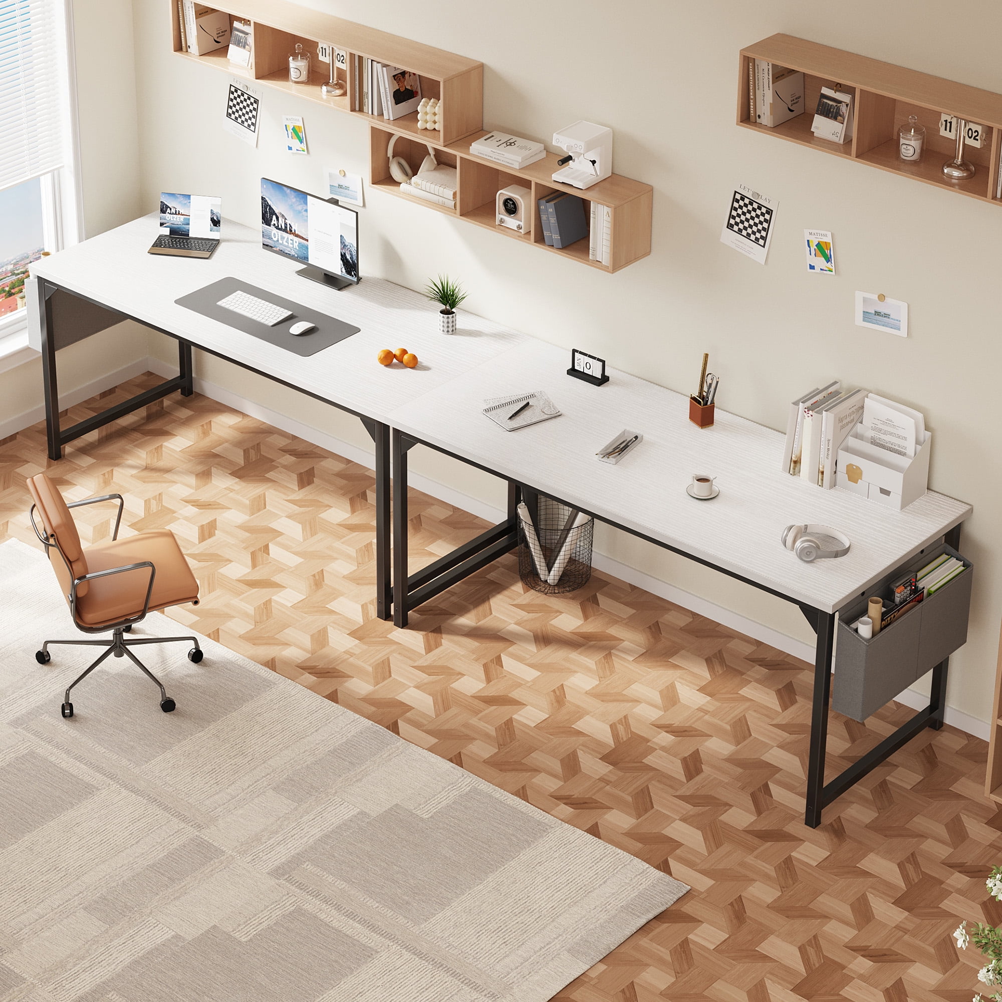 CONCETTA 63 Inch Computer Writing Desk with Storage Bag, Steel Frame for Home Office Study, White
