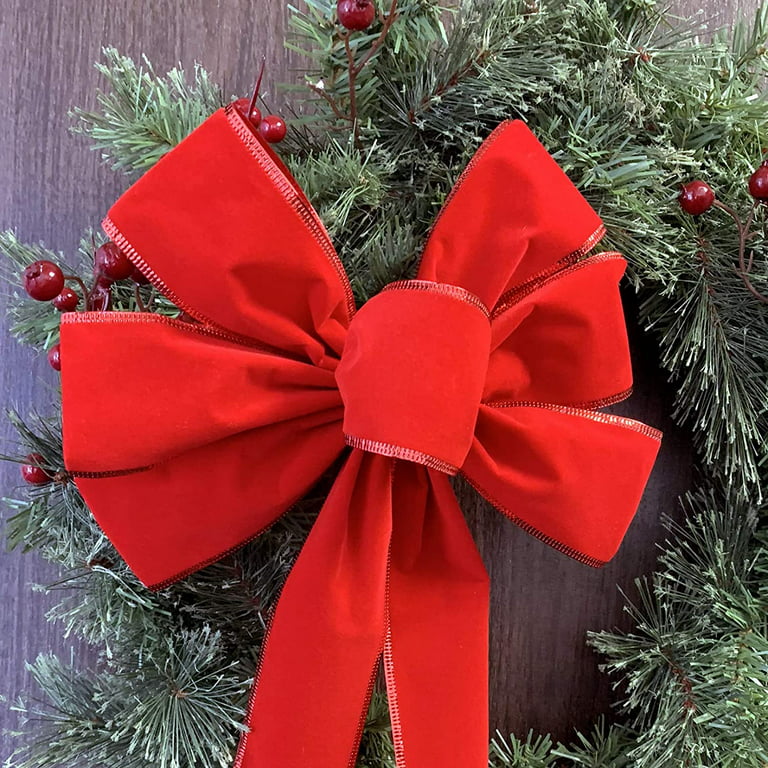 Red Velvet Ribbon 2 Roll 2 Yard x 2 inch Frayed Velvet Christmas Ribbon for Gift Wrapping Vintage Velvet Ribbon for Christmas Tree Wreath Decoration